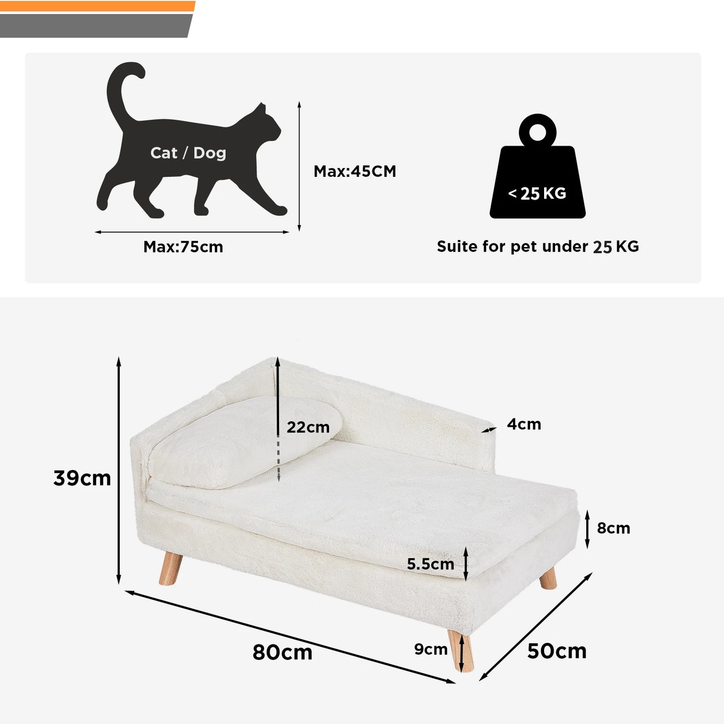 Elevated Pet Bed Solid Wood Leg Dog/Cat Sofa for Indoor L Shape Plush Couch Lounge with Soft Cushion