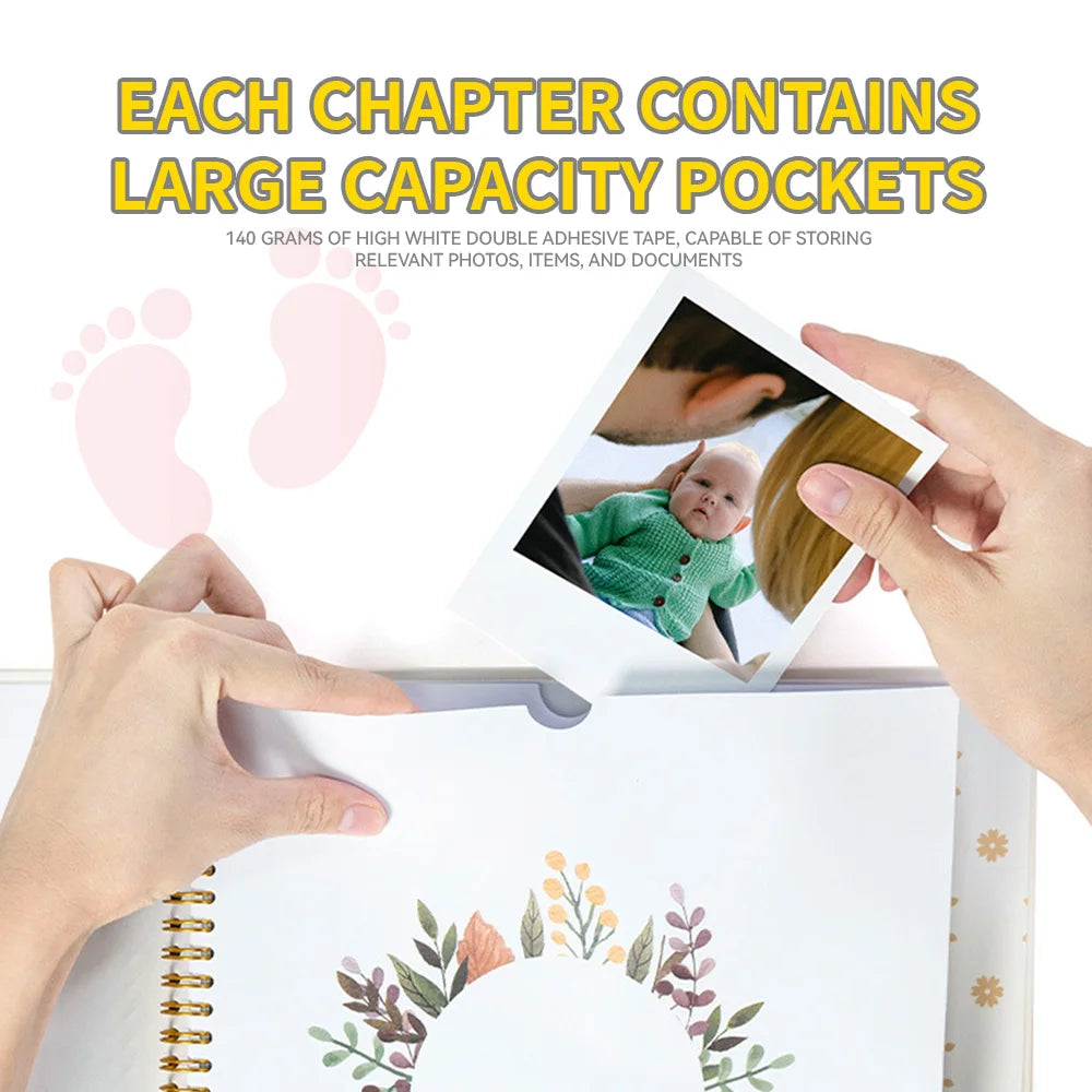 Hardcover Baby Memory Book Growth Chart First Year Journal for Ultrasound to 1st Birthday Gift Eco-Friendly Baby Keepsake Album