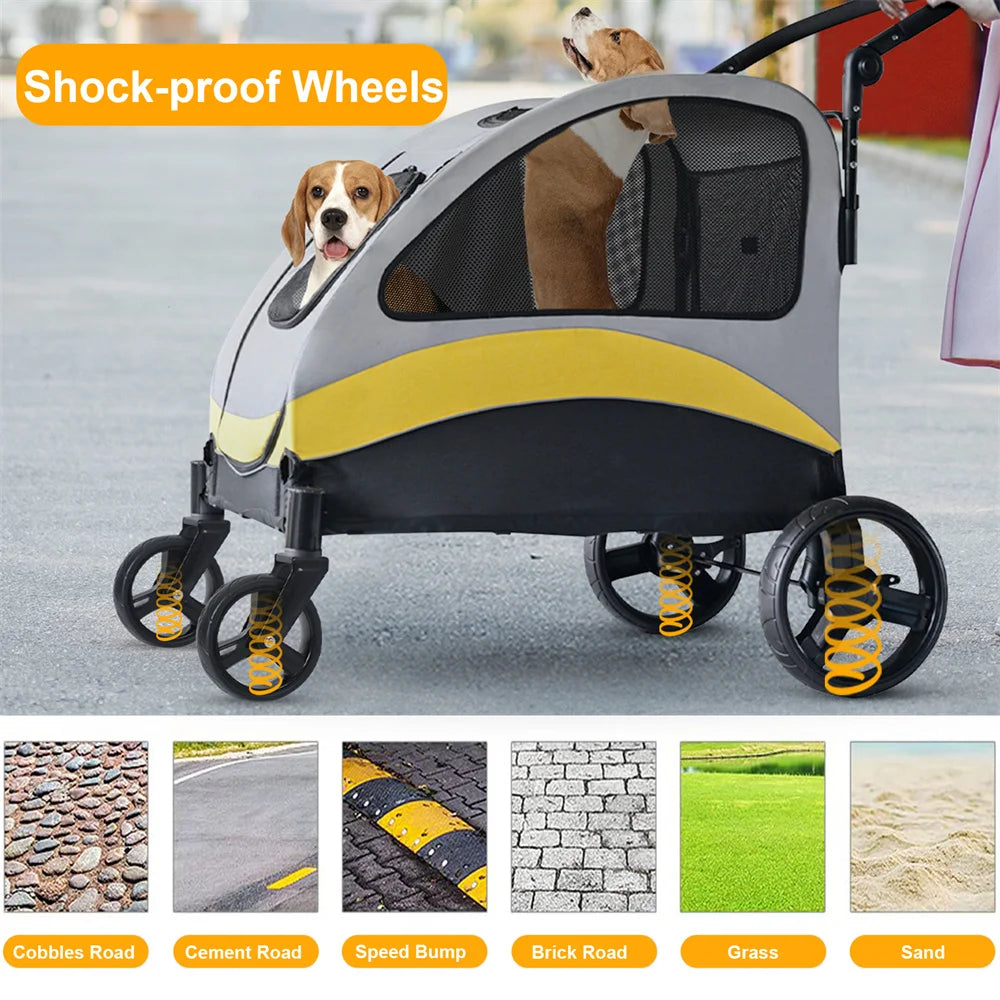 Premium Dog (or cat) Stroller Pram 4 Wheel Foldable Cart Travel Walk Pet Jogger Wagon for Small Medium Large Dogs