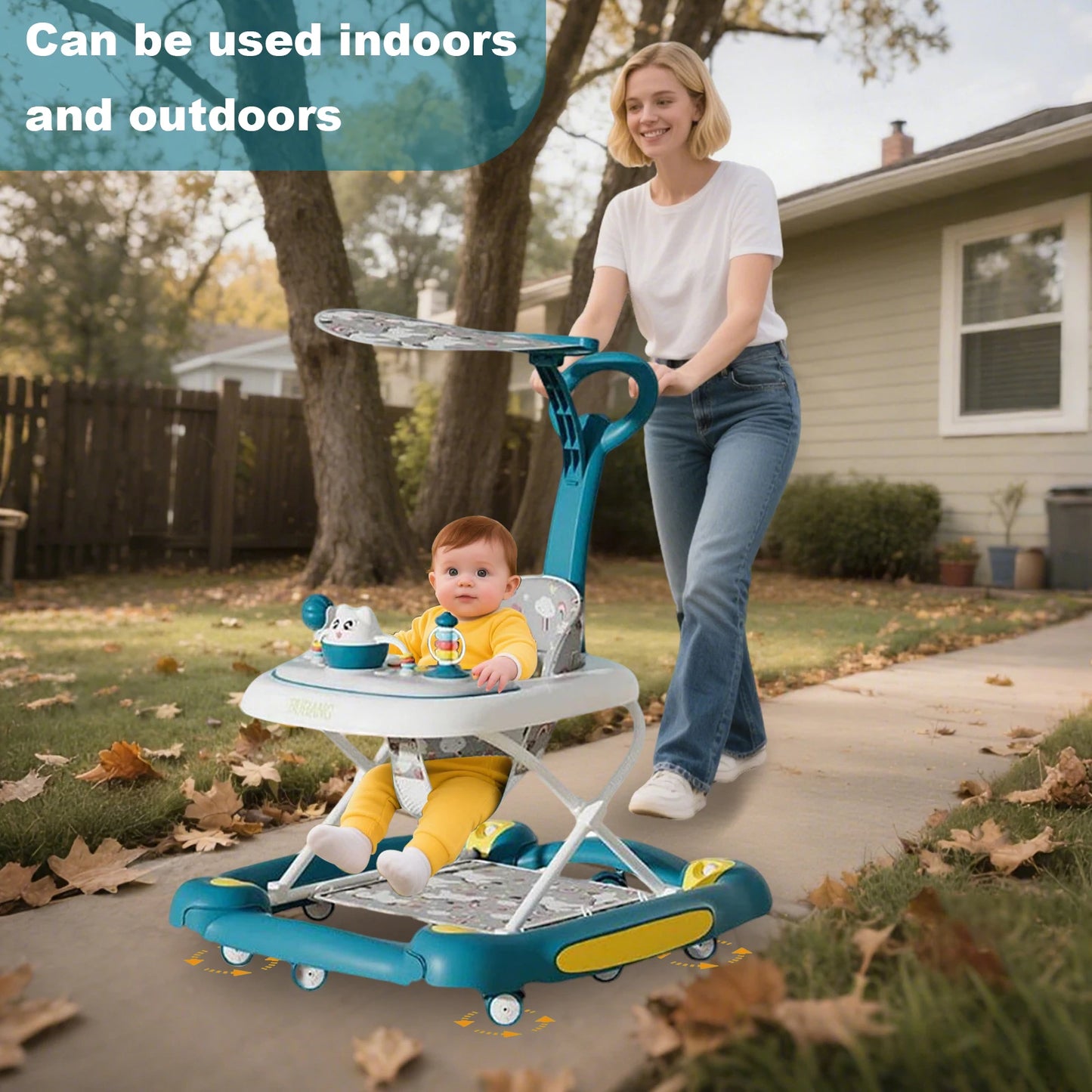 Baby Multi-Functional Comfortable Walker With Awning Anti-Rollover Baby Walker Can Sit Adjust And Shake The Walker For Boy Girls