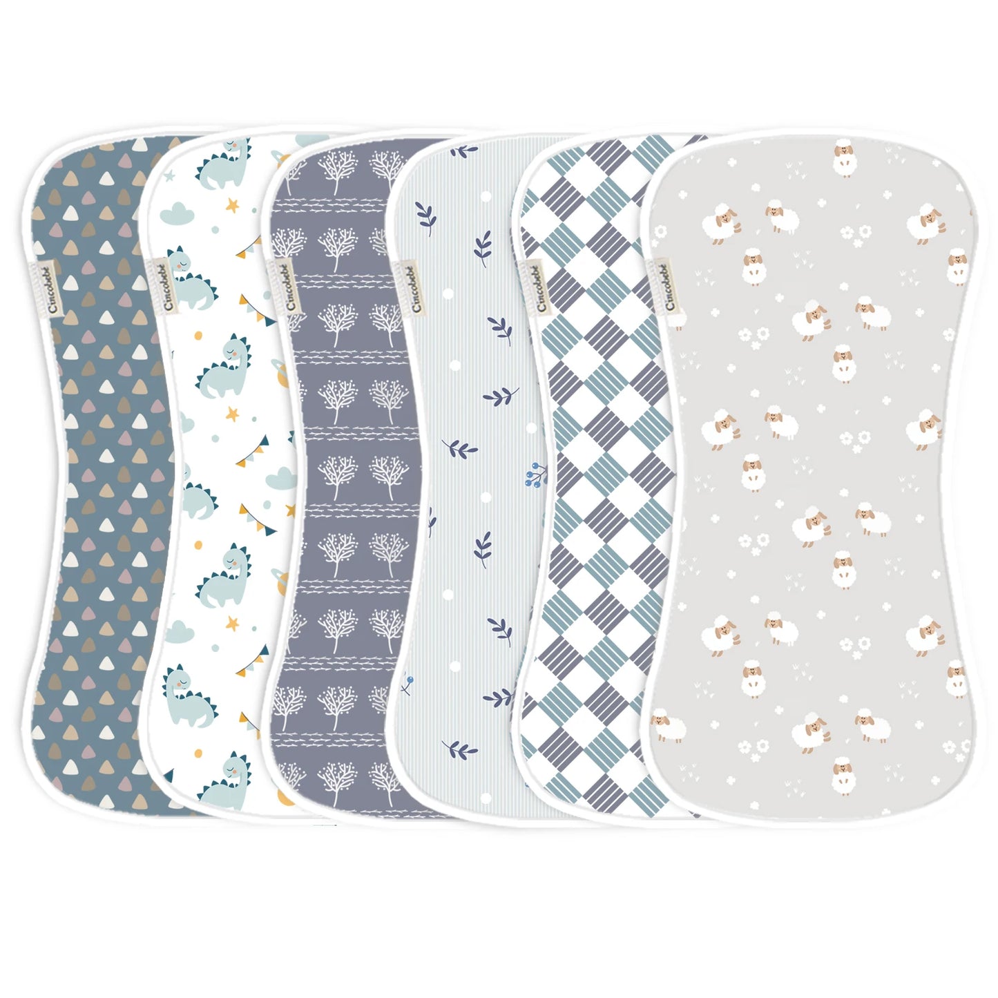 6-pack soft and breathable newborn burp cloth, spit-up cloth, cute cartoon unisex design, multi-purpose burp cloth set for babie