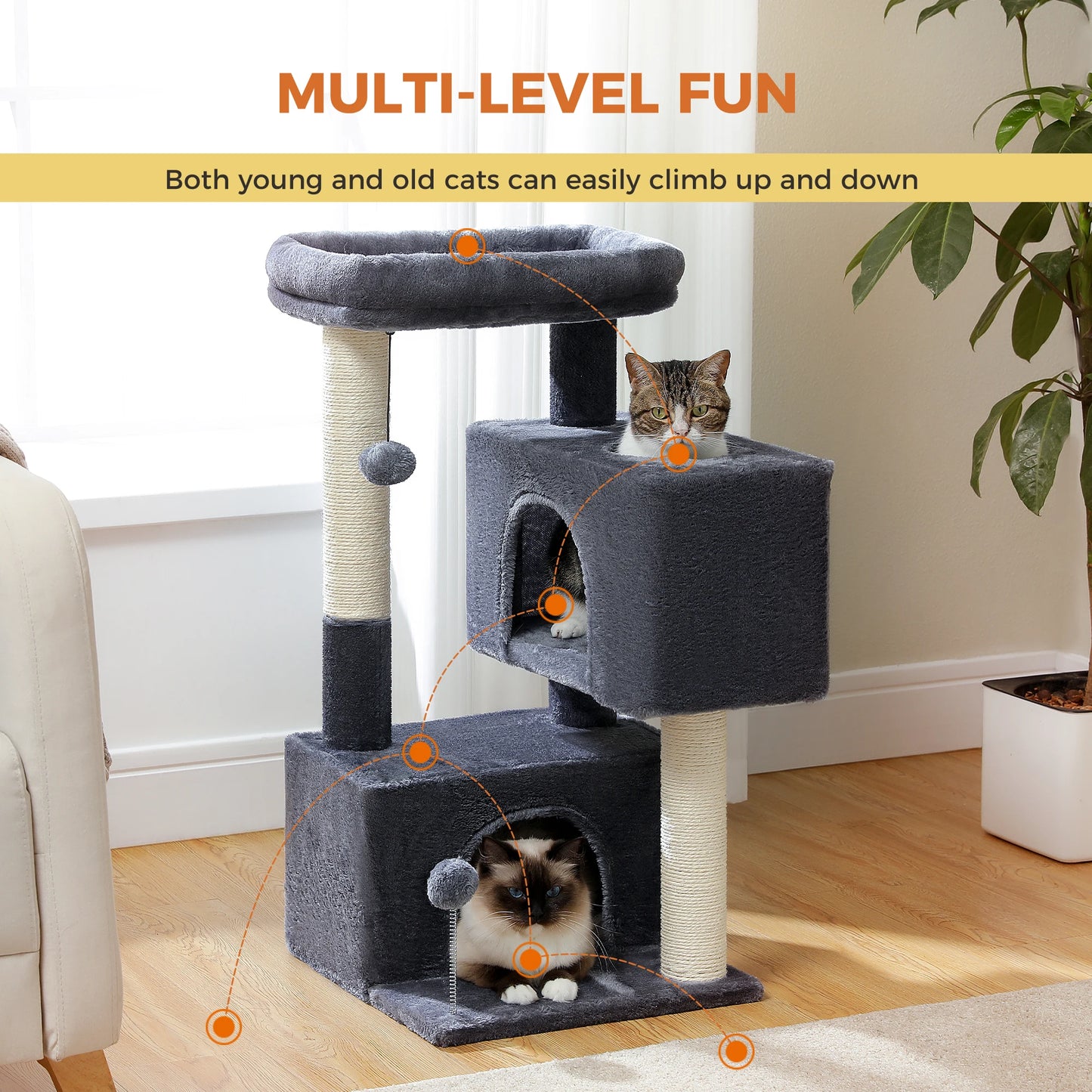 Large Cat Tree for Indoor Cats Multi-Level Cat Tower with Spacious Condos Sisal Scratching Pad Kitten House Accessories Cat Toys