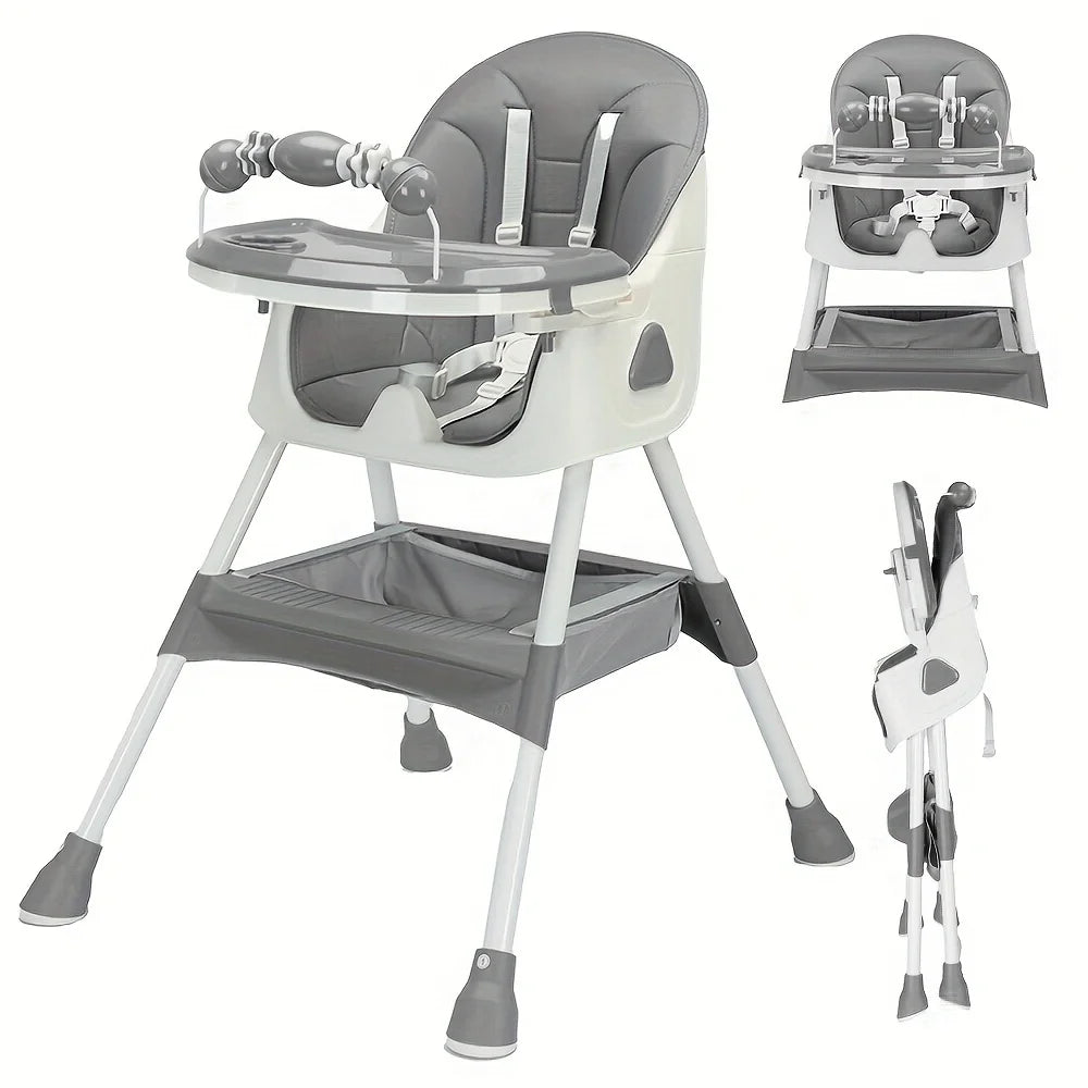 Foldable Baby High Chair 6 Months Plus, with Large Antislip Pad & ToyRack, Easy to Clean Feeding