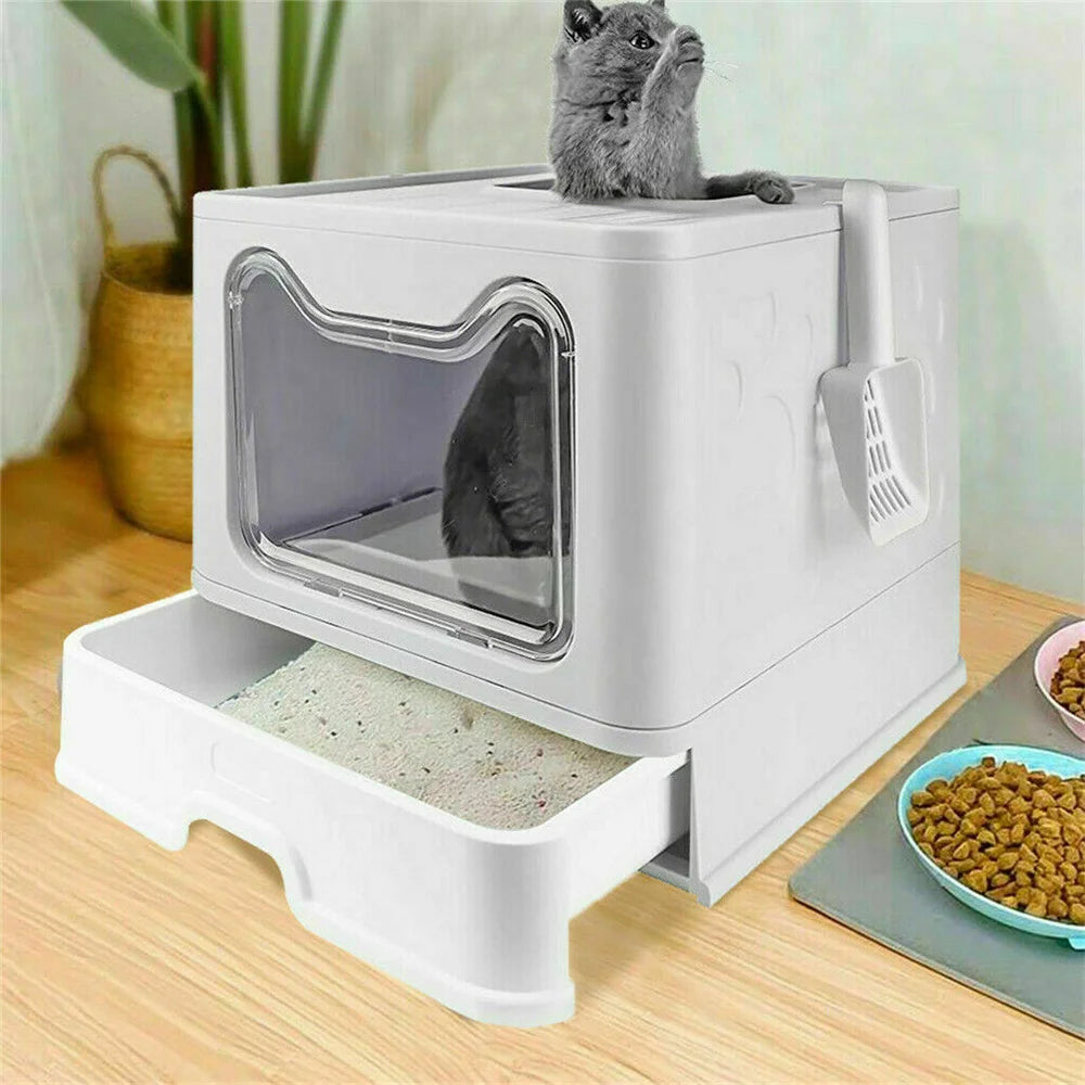 Easy Cleaning Cat Litter Box Large Cat Pan Drawer Anti-Splashing Cat Potty Toilet Tray with Scoop