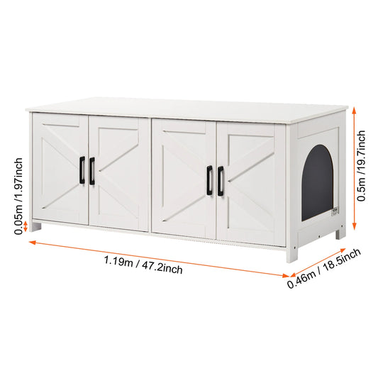 Cat Litter Box Enclosure for 2 Cats Litter Box Furniture Hidden Wooden Cat Box Cabinet Fit Most of Litter Box White
