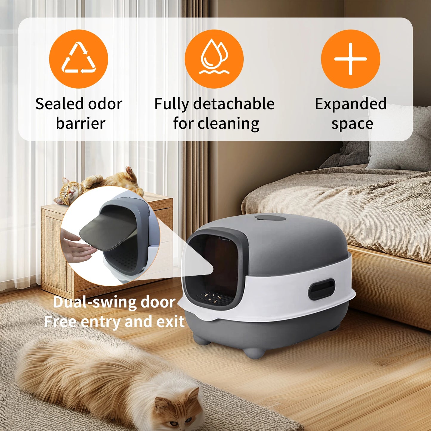 Oval Oblong Hooded Cat Litter Box Tray Front Entry Enclosed Toilet with Litter Scoop for Kittens Cat
