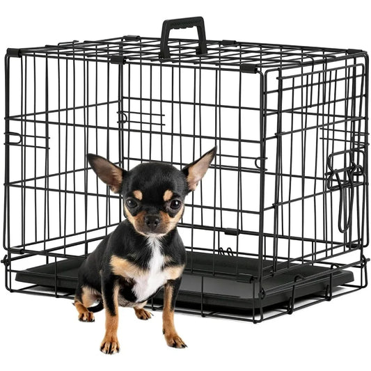 Foldable Metal Dog/Cat Crate with Single Door and Secure Slide Bolt Latches. Leakproof Tray for Small Breeds Portable Kennel
