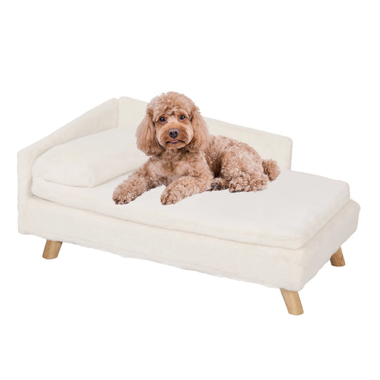 Elevated Pet Bed Solid Wood Leg Dog/Cat Sofa for Indoor  L Shape Plush Couch Lounge with Soft Cushion